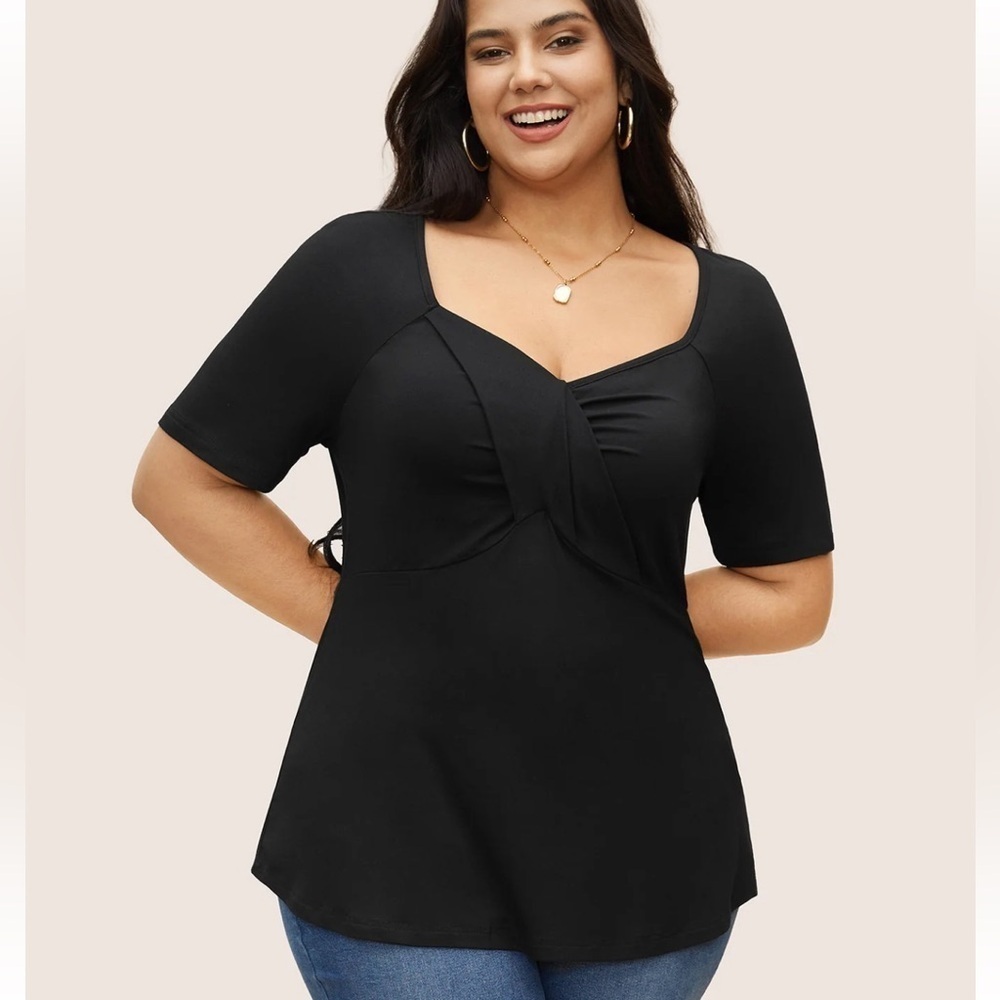 BloomChic Plus Size XL Supersoft Essentials Deep V Neck Ruched T-shirt us14-16